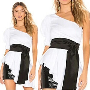 REVOLVE x Petersyn Dani Asymmetrical White Sateen Wrap Blouse  Size Small